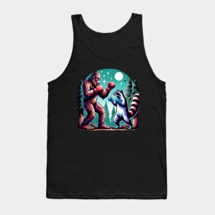 Bigfoot and Racoon Boxing, Funny Woodland Creature Sci-Fi Tank Top